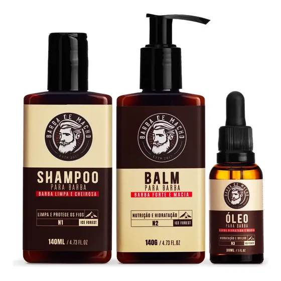 Kit Para Barba Com Shampoo Balm E Óleo Ice Forest - Barba de Macho