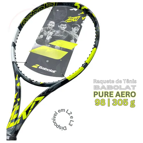 Raqueta Babolat Pure Aero 98 Alcaraz 305g color negro y amarillo