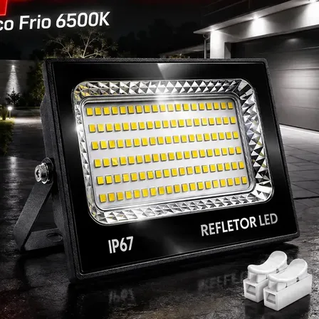 Kit 2 Refletores LED 400W UC68 Branco Frio 6500K Externa IP67