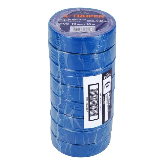Huincha Cinta Aisladora 19mm X 18m Azul Truper (8rollos) 