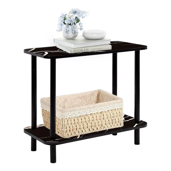 Mesa Centro Lateral Minimalista Madera Doble Repisa 60cm