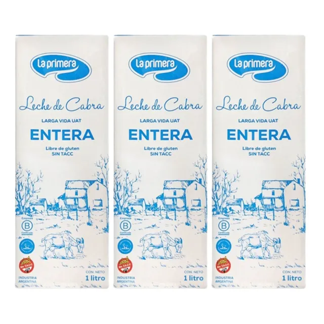 Leche De Cabra Larga Vida Entera La Primera 1lt Sin Tacc X3