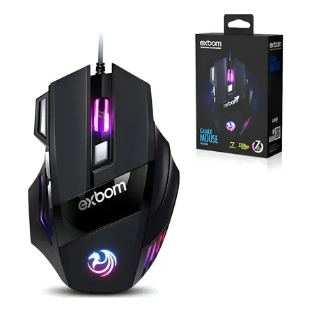 Mouse Gamer Para Jogo 3.200 Dpi Óptico Com Led Rgb Usb Exbom Cor 3200dpi 7 Botões