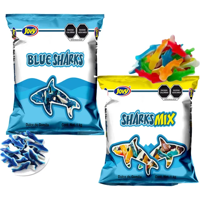 Gomita Tiburones Azules Mora + Tiburon Mix Frutal Jovy 2pzs
