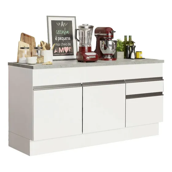 Mueble de Cocina Glamy 150 cm Mostrador para Lavadero con Encimera Blanco