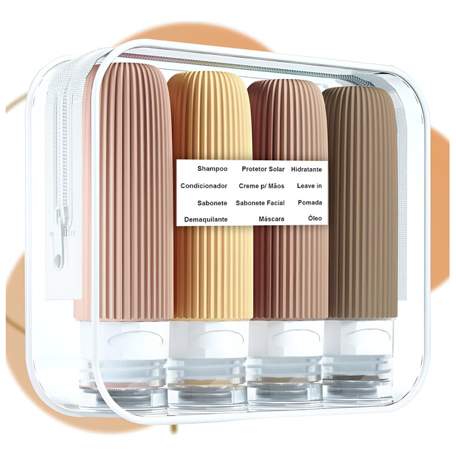 Kit Viagem Frasco Pote Porta Shampoo Creme Silicon 4un 90ml Kit Viagem Frasco Pote Porta Shampoo Creme Silicon 4un 90ml