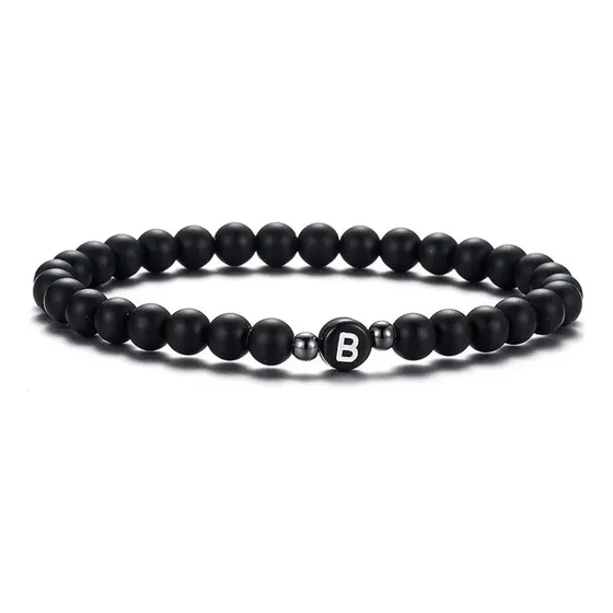 Pulsera Iniciales Parejas Ónix Negro Amor San Valentín