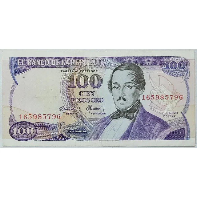 Billete 100 Pesos 01/ene/1977 9 Digitos Colombia Au