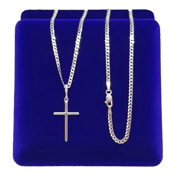 Corrente Cordão Masculino Prata 925 Legitima + Crucifixo