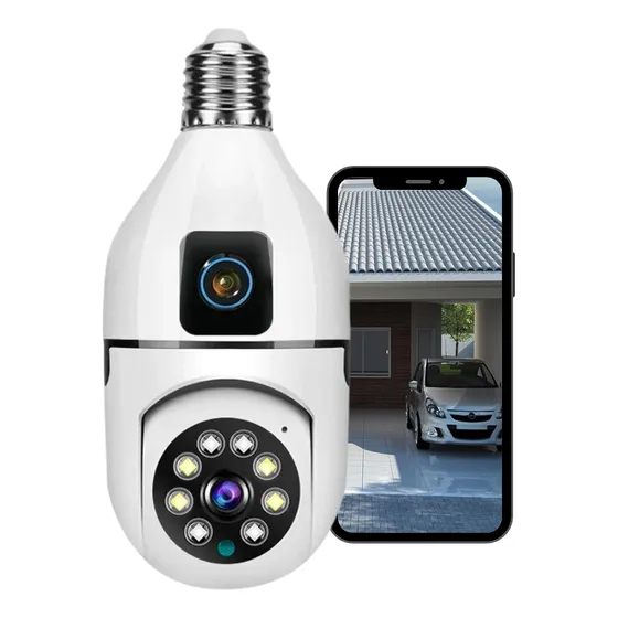Câmera Lâmpada Wi-fi 360o Ip | 2 Lentes Com Visão Noturna