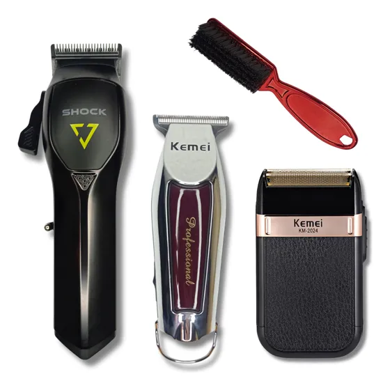 Combo Barber Maquina Viggo + Patillera Y Afeitadora Kemei