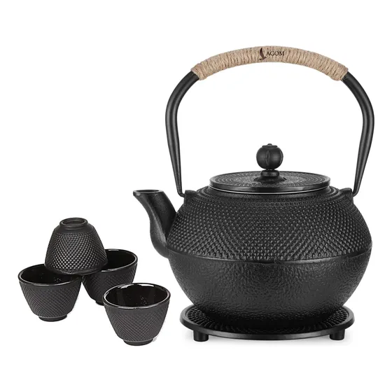 Juego Teteras De Hierro Fundido 1200ml Lagom Taza De Té Japonesa Interior Esmaltado Con 4 Tazones Filtro De Acero Inoxidable Robustez Durabilidad Resistente A La Oxidación/corrosión Diseño Elegante