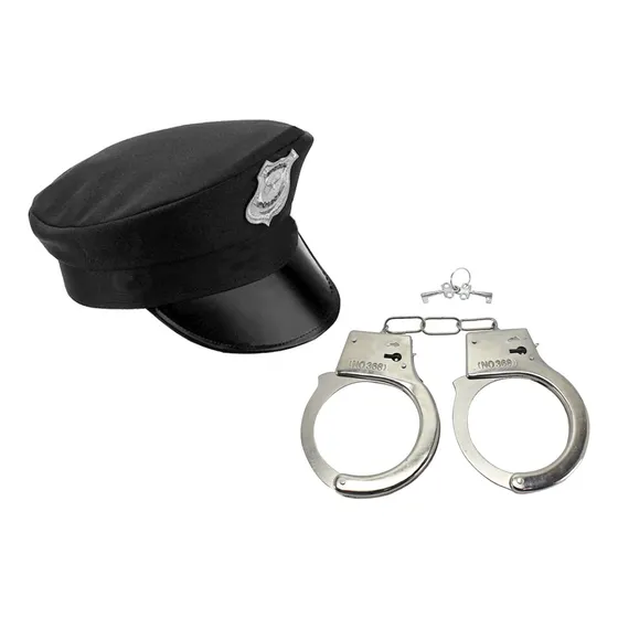 Chapéu Boina Quepe Policial + Algema Festa Fantasia Infantil Cor Preto