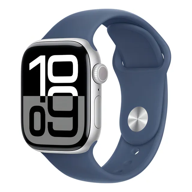 Apple Watch Series 10 GPS • Caja de aluminio color plata de 42 mm • Correa deportiva azul denim - S/M