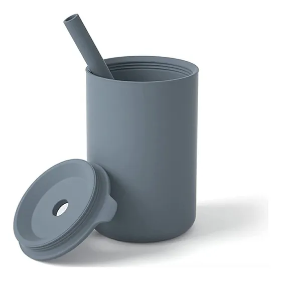 Vaso Silicona Con Tapa Y Sorbete Storki Color Celeste Liso