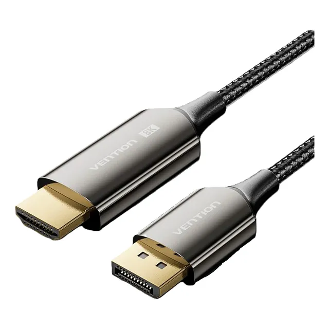 Cable Display Port 1.4 A Hdmi 2.1 Vention - Conversor Pc Con Dp A Pantalla Con Hdmi - 8k 60hz Hdr Hdcp Certificado - 1.8 Metros Negro - Adaptador Para Pc Gamer Placa Monitor Pantalla - Hfpbac