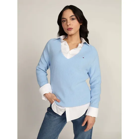 Sueter Azul Logo Bordado Tommy Hilfiger De Mujer