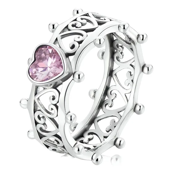 Anillo Plata 925 Corazón Circón Rosa Francia - Obsidian