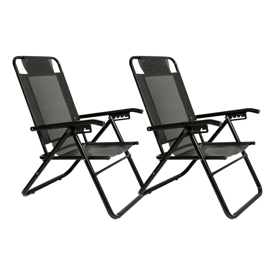Juego 2 Reposera Silla Alta Playa 5p Coversol Black Edition