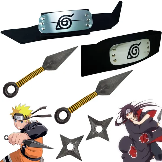 Naruto Cosplay 2 Bandas Hoja E Itachi Y 2 Kunai 2 Shuriken