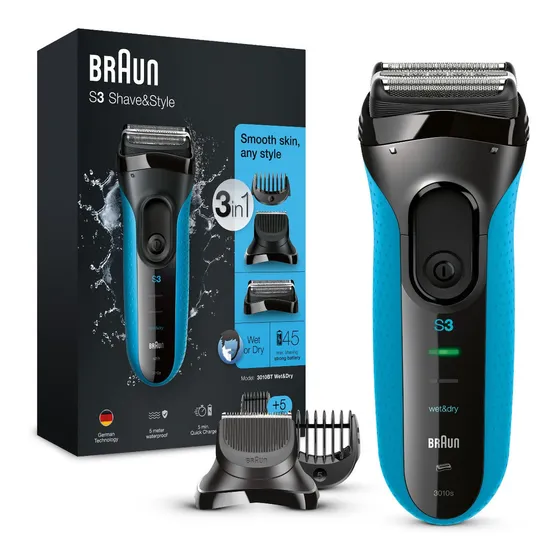 Máquina Afeitadora Eléctrica Braun Series 3, 3010bt De Barba Color Negro/Azul