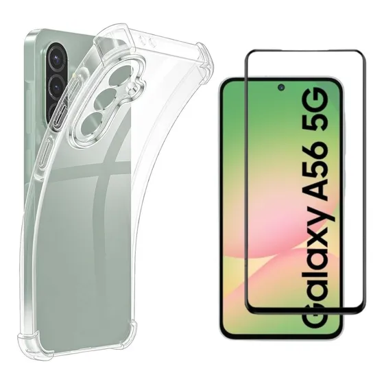 Kit Capa Capinha Para Galaxy A56 Anti Impacto E Película De Vidro Temperado 3d Full 9h
