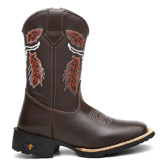Bota Texana Infantil Country Couro Masculina Com Zíper Cdb