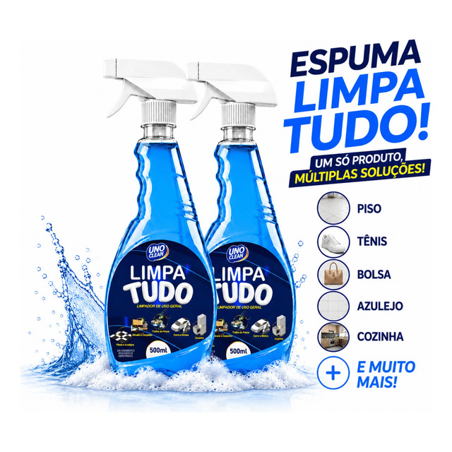 Kit 2 Espuma Limpa Tudo 500ml Limpa Sofá Tênis Piso Cozinha Kit 2 Espuma Limpa Tudo 500ml Limpa Sofá Tênis Piso Cozinha