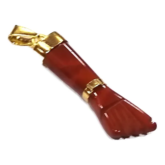 Pingente Figa Pedra Jaspe Vermelho Com Fecho Folheado A Ouro