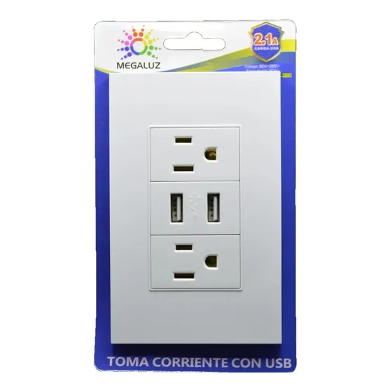 Contacto Doble Toma Corriente Con Puertos Usb De Lujo Casa Megaluz HY-B310 Color Blanco