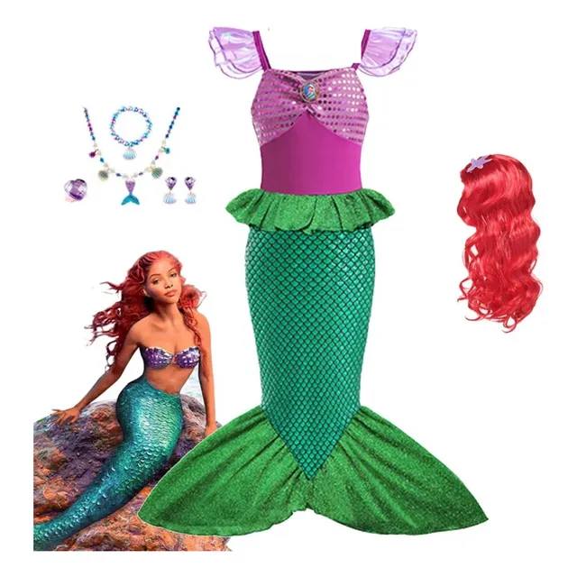 Disfraz La Sirenita Ariel Con Peluca Y Accesorios