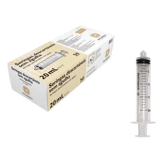 Seringa 20ml Livre De Látex Lock S/ Ag Descarpack  50un