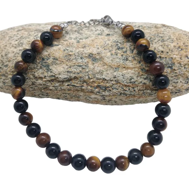 Pulsera Doble Protección Obsidiana Y Ojo De Tigre