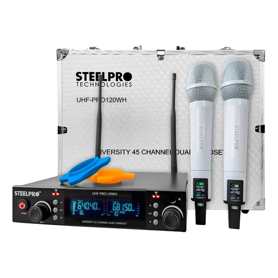 Microfono UHF-PRO120WH profesional Steelpro Diversity 45ch 120 metros color blanco