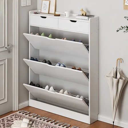 Zapatero Organizador Con 3 Puertas Y 2 Cajones, Blanco
