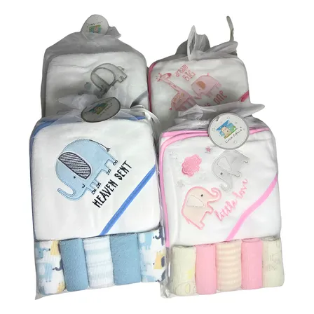 Set Toalla Con Capucha Bebes Niños + Toallitas Multiuso Niña