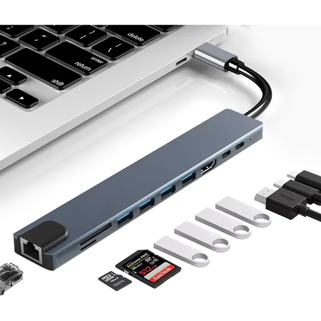Hub Tipo C Adaptador Energizado Usb C Hdmi 4k Rj45 10 En 1