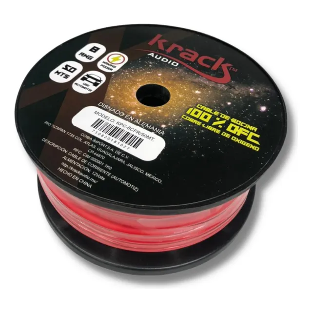 Resistente De Cable Corriente Cal.8 100%cobre Kpc-8cfr Color Rojo