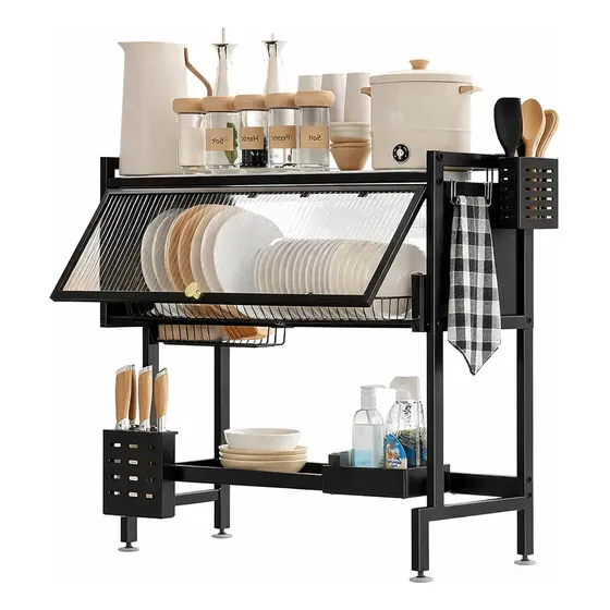 Escurridor Secaplatos Eoland Seca Loza 2 Niveles Acero Negro 65 Cm Rejilla Secador Platos Lavaplatos Organizador Cocina Metalico Alta Capacidad Secado Rápido | Cuotas sin interés