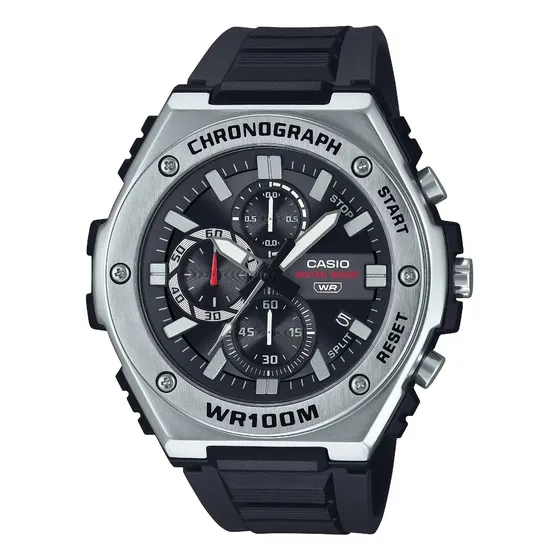 Reloj Casio Chronograph Mwa-300h-1av Correa Negro Bisel Plateado Fondo Negro