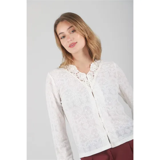 Camisa Premium Belfast Tramada Con Encaje Gu70065 White