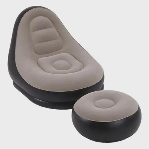 Sofá y sillón inflable con puf portátil y bomba de 130 K, color negro
