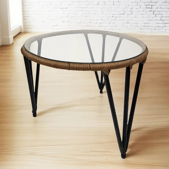 Mesa Mesita Ratona Gervasoni 3 Patas Simil Yute Con Vidrio