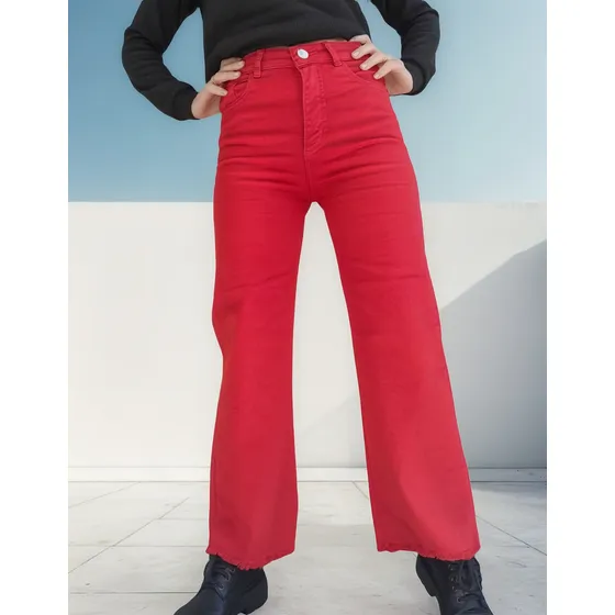 Jean Wide Leg Elastizado Rojo Marca Exotikeo