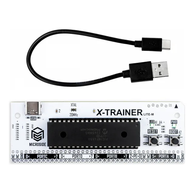 Tarjeta de desarrollo Entrenador X-TRAINER LITE M MICROSIDE MICROCHIP con USB-C, incluye PIC18F4550 y cable USB-C