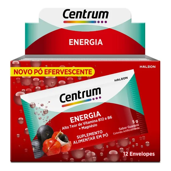 Suplemento Multivitamínico em Pó Centrum Energia Sabor Guaraná 12 Envelopes Efervescentes