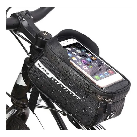 Bolso Porta Celular Para Bicicleta Impermeable Color Negro