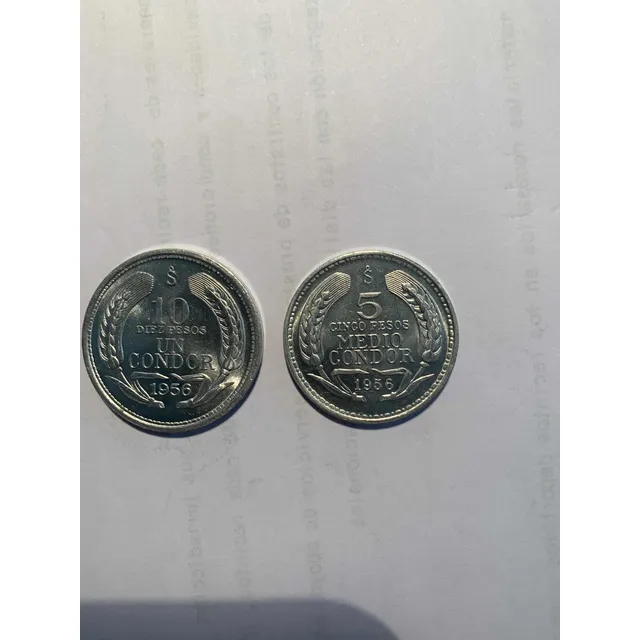 Dos Monedas De Aluminio Del Año 1956. Un Cóndor Y Medio Cond