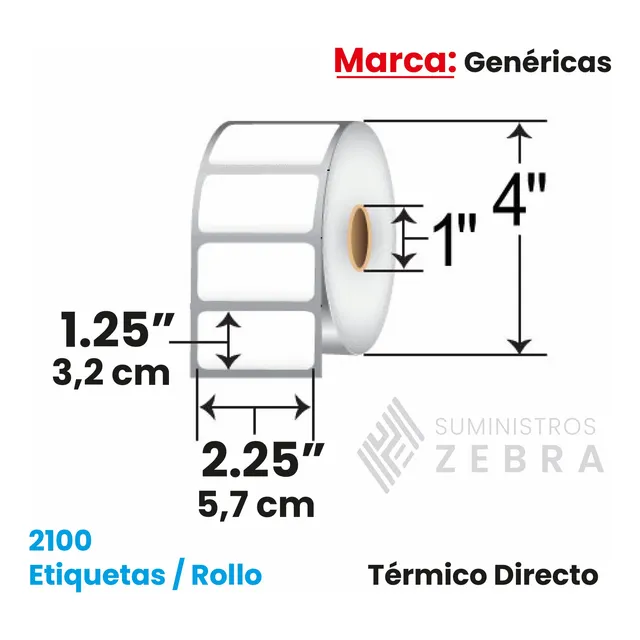 Rollo 2100 Etiquetas Térmicas Impresoras Zebra (5,7x3,2)cm