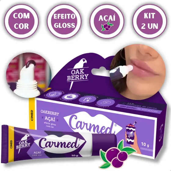 Kit 2 Carmed Açaí Hidratante Labial Efeito Gloss Oakberry